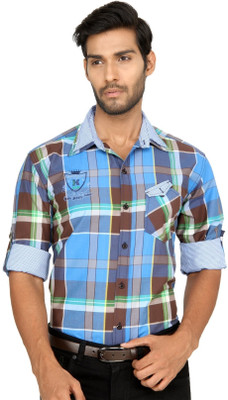 

Macoro Men's Checkered Casual Multicolor Shirt, Blue