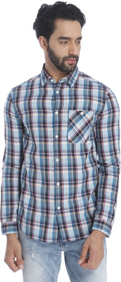 JACK & JONES Men Checkered Casual Blue Shirt