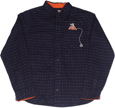 

Nauti Nati Boys Printed Casual Dark Blue Shirt, Navy