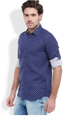 

Parx Men's Printed Casual Dark Blue Shirt
