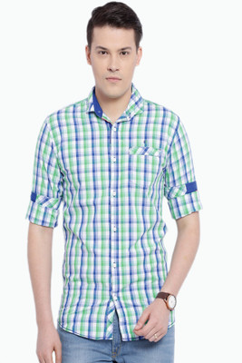 

Fifty Two Men's Checkered Casual Green Shirt, Green checks.