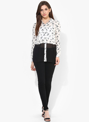 

Vero Moda Women's Floral Print Casual White, Black Shirt, Snow white