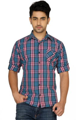 

Macoro Men's Checkered Casual Blue, Red Shirt