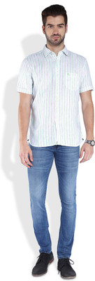 

Parx Men's Striped Casual Green Shirt