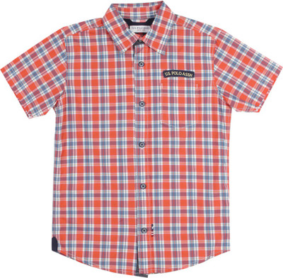 

US Polo Kids Boys Checkered Casual White, Blue, Red Shirt, Me. red