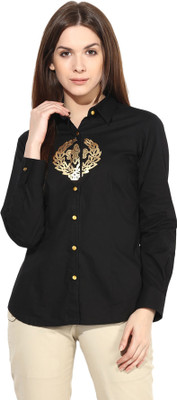 

Dazzio Women's Striped Formal Black, Gold Shirt