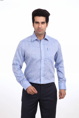 

Park Avenue Men's Solid Formal Linen Blue Shirt