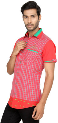 

Macoro Men's Checkered Casual Red Shirt