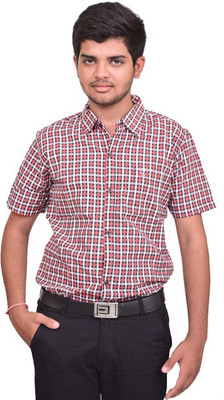 

British Terminal Men's Checkered Casual Red Shirt