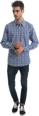 

Wrangler Men's Checkered Casual Blue, White Shirt, Limoges
