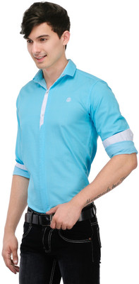 

Macoro Men's Solid Casual Blue Shirt