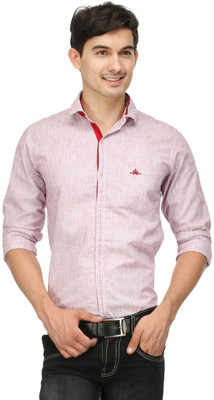

Macoro Men's Solid Casual Semi Spread Collar Shirt, Red