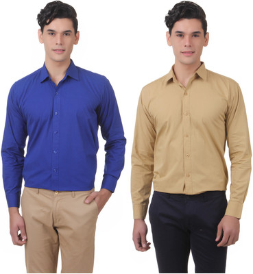 

You Forever Men's Solid Casual Blue, Brown Shirt(Pack of 2