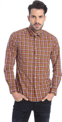 Jack & Jones Men's Checkered Casual Orange Shirt, Orange ochre