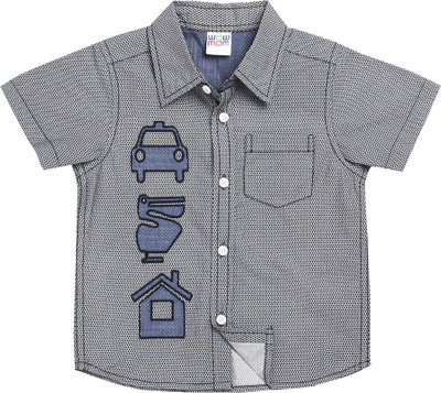 Wow Mom Boys Self Design Casual Dark Blue Shirt, Navy