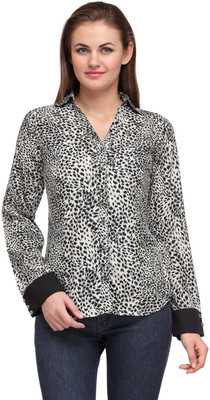 

Stilestreet Women's Animal Print Casual Regular Collar Shirt, Black