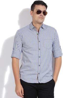 

The Indian Garage Co. Men's Checkered Casual Blue Shirt, Yellow