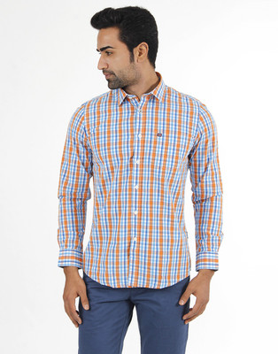 

London Fog Men's Checkered Casual Orange, Blue Shirt