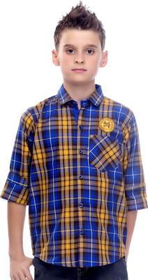 

MashUp Boys Checkered Casual Blue Shirt, Gold