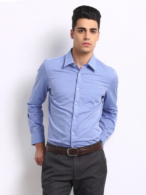 Protext Men Solid Formal Blue Shirt