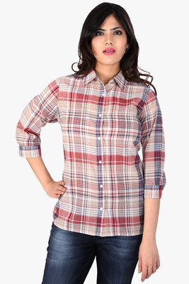 

Alto Moda by Pantaloons Women's Checkered Casual Beige Shirt