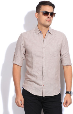 

The Indian Garage Co. Men's Solid Casual Beige Shirt, Light coffee