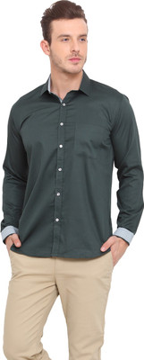 ENNOBLE Men Solid Casual Green Shirt