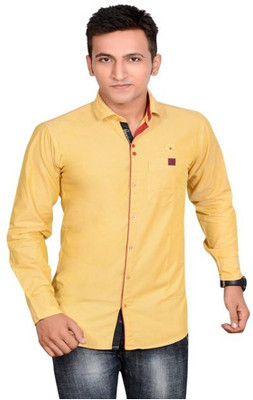 

Anry Men's Solid Casual Yellow Shirt