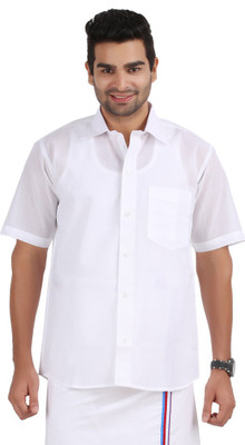 Prakasam Cotton Men Solid Formal White Shirt