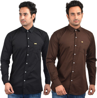 

Porcupine Men' Solid Casual Black, Brown Shirt(Pack of 2