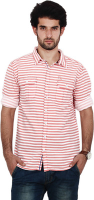 

FRD13 Men's Striped Casual Red Shirt