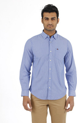 

London Fog Men' Self Design Casual Blue Shirt