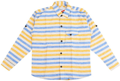

Little Man Boy's Striped Casual Multicolor Shirt, Blue;yellow