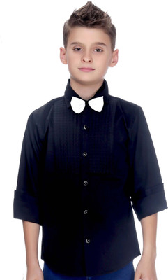 MashUp Boys Solid Party Black Shirt(Pack of 2)