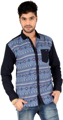 

Carbone Men's Printed Casual Dark Blue Shirt, Darkblue