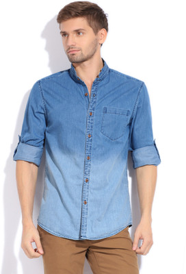 

The Indian Garage Co. Men's Solid Casual Blue Shirt, Ss ombre