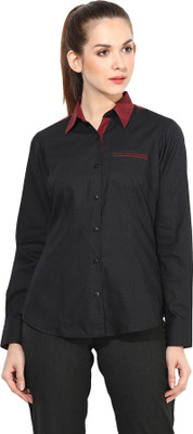 

Dazzio Women's Solid, Self Design Formal Black, Maroon Shirt, Dotted black