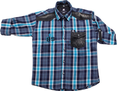 

Little Man Boys Checkered Casual Blue Shirt