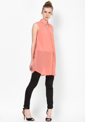 

Only Women's Solid Casual Orange Shirt, Sugar coral