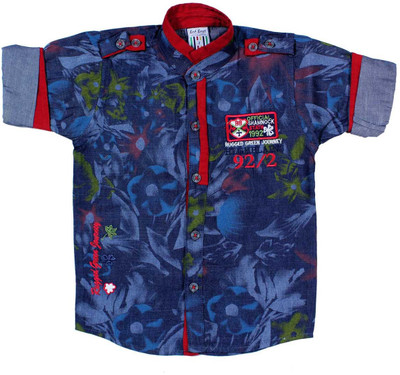

Bad Boys Baby Boys Printed Casual Ribbed Collar Shirt, Blue