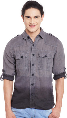 PUNK Men Solid Casual Grey Shirt