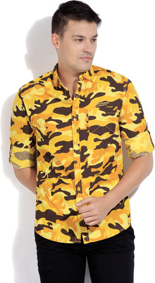 

The Indian Garage Co. Men's Printed Casual Yellow Shirt