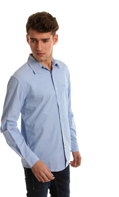 

Wrangler Men's Solid Casual Blue Shirt