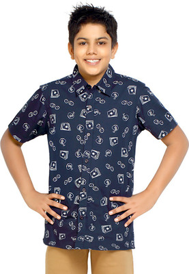 

Kick Start Boys Printed Casual Blue Shirt, Navy