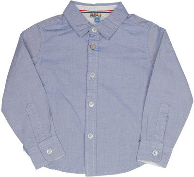 

People Boys Solid Casual Blue Shirt