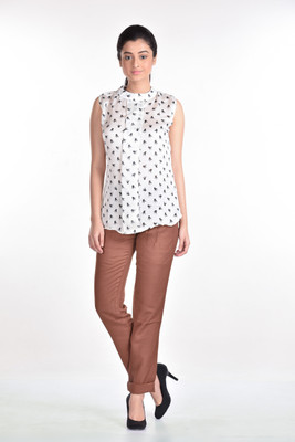 

Aaina Women' Animal Print, Graphic Print, Printed Formal White, Black Shirt, Birdy white