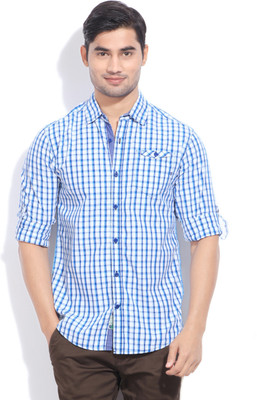 

The Indian Garage Co. Men's Checkered Casual White, Blue Shirt