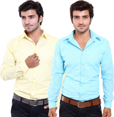 

FabTag - Deeksha Men's Solid Casual Yellow Shirt(Pack of 2, Lemon yellow;yellow;sky blue