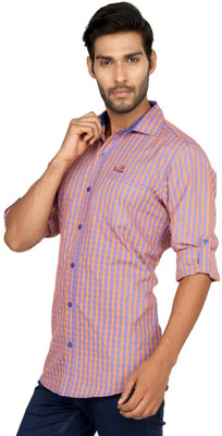 

Macoro Men's Checkered Casual Orange, Pink Shirt