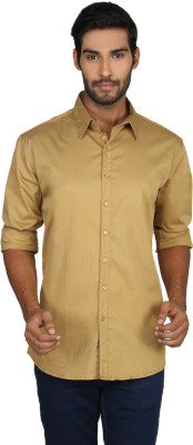 

Macoro Men's Solid Casual Semi Spread Collar Shirt, Beige